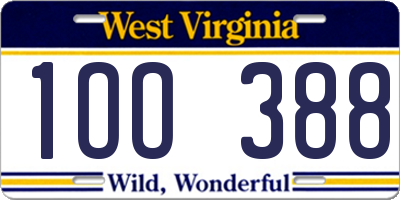 WV license plate 1OO388