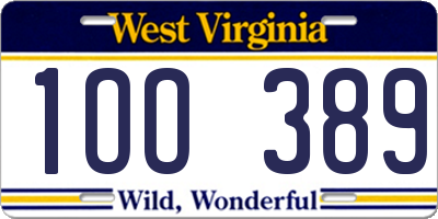 WV license plate 1OO389