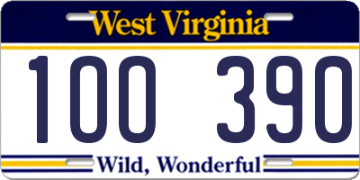WV license plate 1OO390