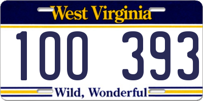 WV license plate 1OO393