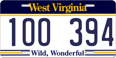 WV license plate 1OO394