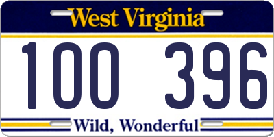 WV license plate 1OO396