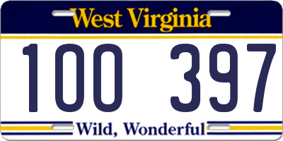 WV license plate 1OO397