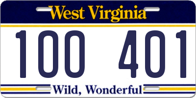 WV license plate 1OO401
