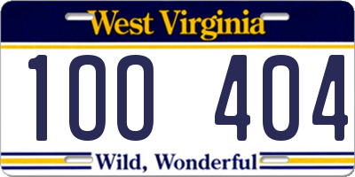 WV license plate 1OO404