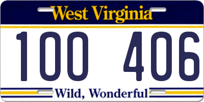 WV license plate 1OO406