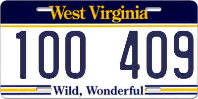 WV license plate 1OO409