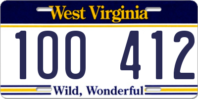 WV license plate 1OO412