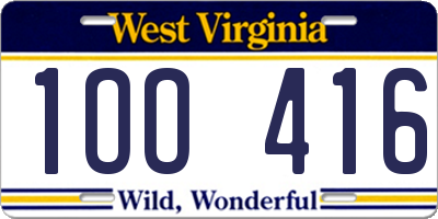 WV license plate 1OO416