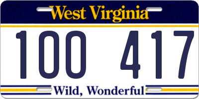 WV license plate 1OO417