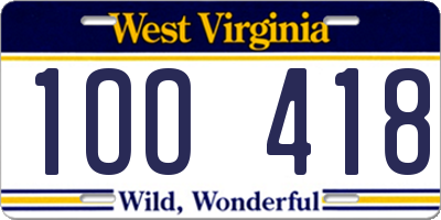 WV license plate 1OO418