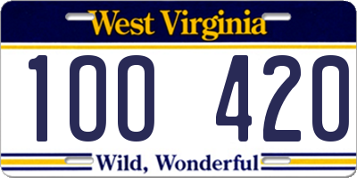 WV license plate 1OO420
