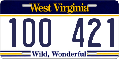 WV license plate 1OO421