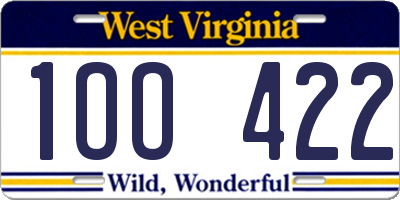 WV license plate 1OO422
