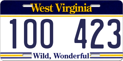 WV license plate 1OO423