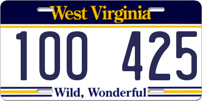 WV license plate 1OO425
