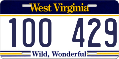 WV license plate 1OO429