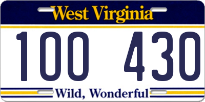 WV license plate 1OO430