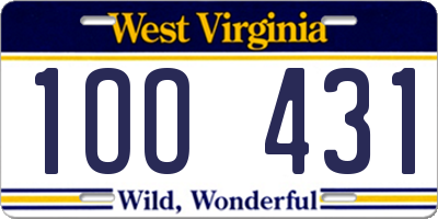 WV license plate 1OO431