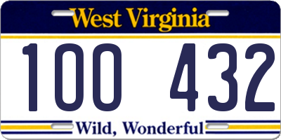 WV license plate 1OO432