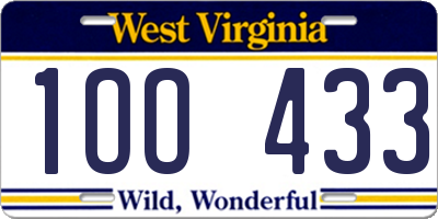WV license plate 1OO433