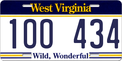 WV license plate 1OO434