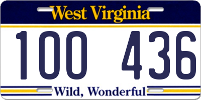 WV license plate 1OO436