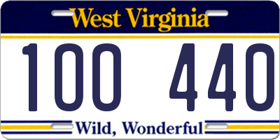 WV license plate 1OO440