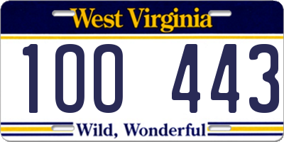 WV license plate 1OO443