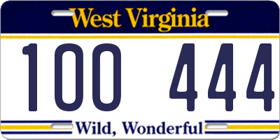WV license plate 1OO444