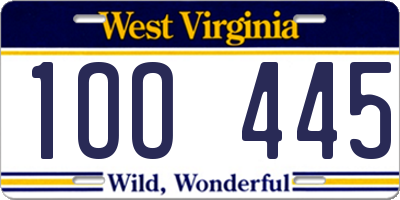 WV license plate 1OO445