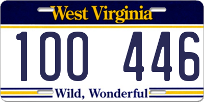 WV license plate 1OO446