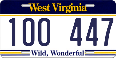 WV license plate 1OO447