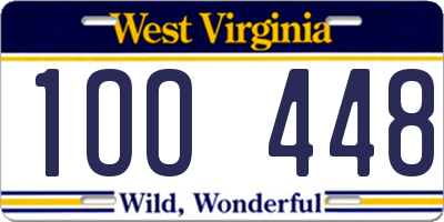 WV license plate 1OO448
