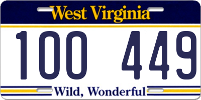 WV license plate 1OO449