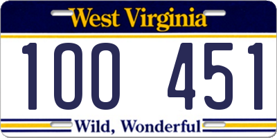 WV license plate 1OO451