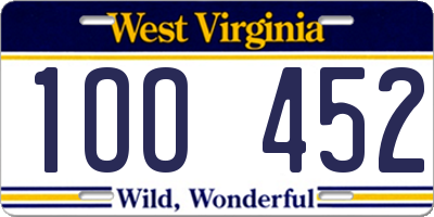 WV license plate 1OO452