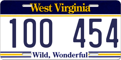 WV license plate 1OO454