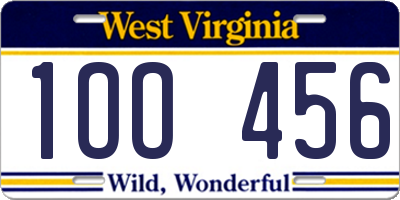 WV license plate 1OO456