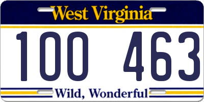 WV license plate 1OO463