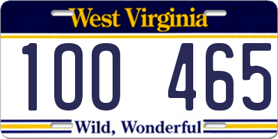 WV license plate 1OO465