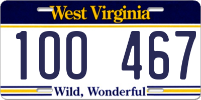 WV license plate 1OO467