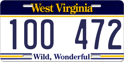 WV license plate 1OO472