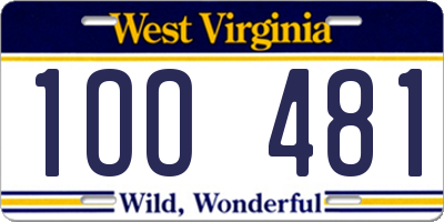 WV license plate 1OO481