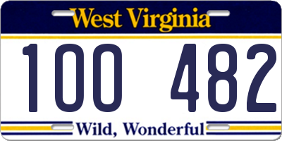 WV license plate 1OO482