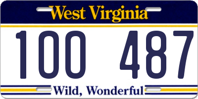 WV license plate 1OO487