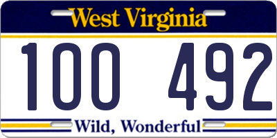 WV license plate 1OO492