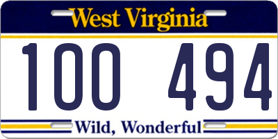 WV license plate 1OO494