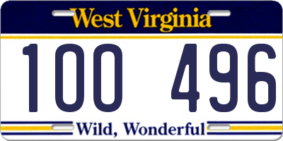 WV license plate 1OO496