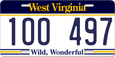 WV license plate 1OO497